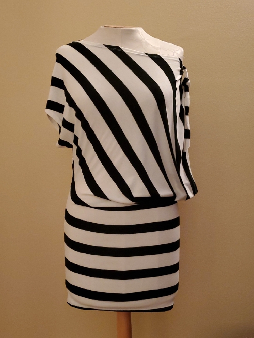 Arden B Asymmetrical Striped Black & White Mini Dress